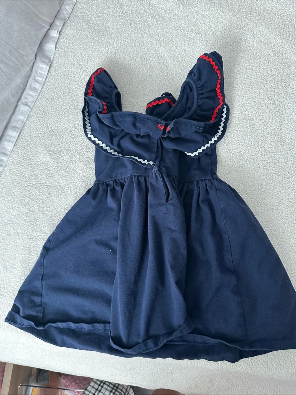 JANIE & JACK Girls Navy Ruffle Dress with Red Trim